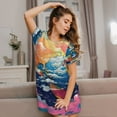 thumbnail image 3 of Gukieu Colorful Whimsical Earth Print Women's Nightgown, A-line Round Neck Short-sleeved Nightgown Pajamas Home Wear Suitable for Home and Outing, 3 of 6