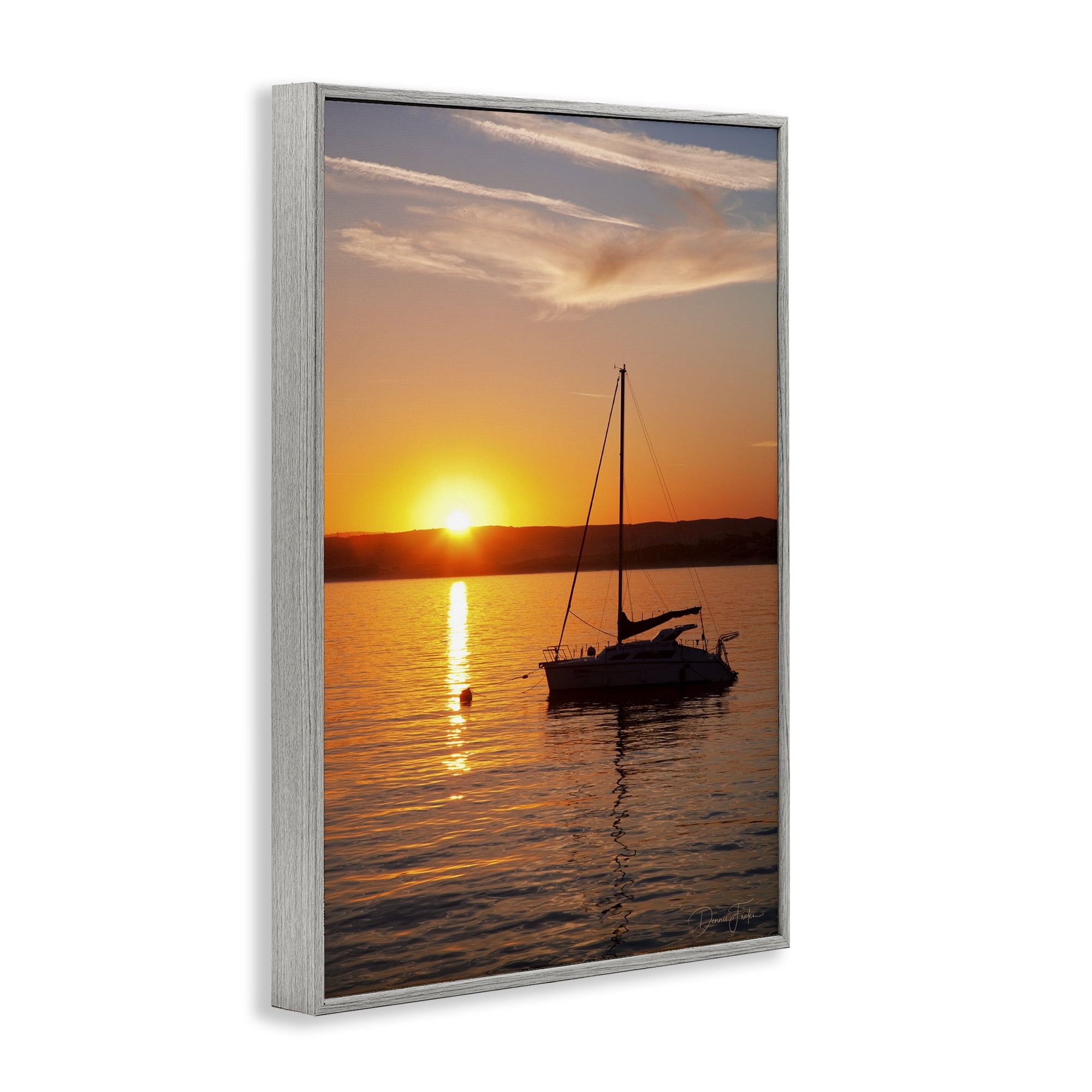 Stupell Industries Boat Ride at Sunset Landscape Photography Gray Framed Art Print Wall Art, 16 x 24
