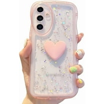 Compatible with Samsung Galaxy A54 5G Cute 3D Love Heart Phone Case,Glitter Bling Clear A54 5G Case Curly Wave Frame Case Women Soft Shockproof Bumper Cover (Pink)