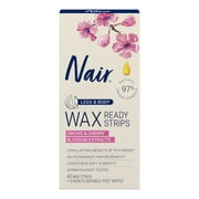 Nair Wax Ready Strips, Hair Removal Wax Strips For Legs and Body, 40 Count Plus 6 Post Wipes