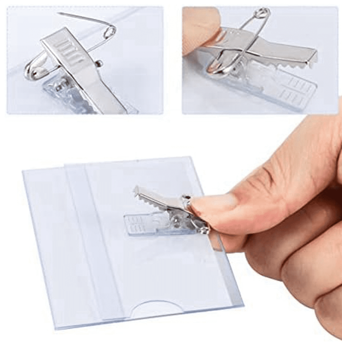 200Pcs Pin Style Clip Horizontal Name Badge Holders with Inserts Fit Card 90x55mm