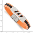 thumbnail image 5 of Chisel Stainless Steel Polished Black and Orange Rubber with Greek Key Design Bracelet - 8", 5 of 7