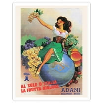 From The Sun In Italy Comes The Best Fruit - Adani Wine - Vintage Advertising Poster by Gino Boccasile c.1950s - Fine Art Matte Paper Print (Unframed) 16x20in