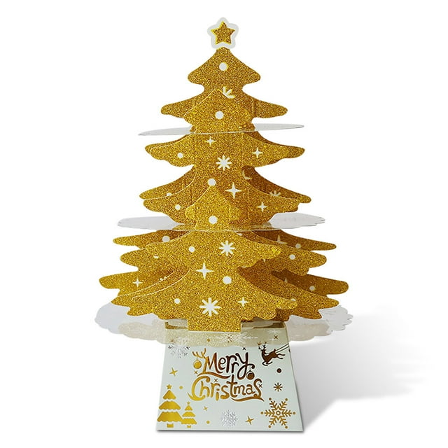 facefd 1/2/3 Tabletop Christmas Tree Light Artificial Xmas Decortaion Lighting Batter Operated Glow Gift Dining Table Home Ornament Set Gold 1 Pc