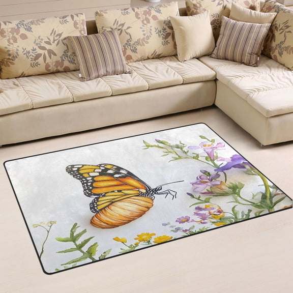 Ryvnso Butterflies Flowers Area Floor Mat Non-Slip Carpet Soft Rugs Doormats 31" x 20"
