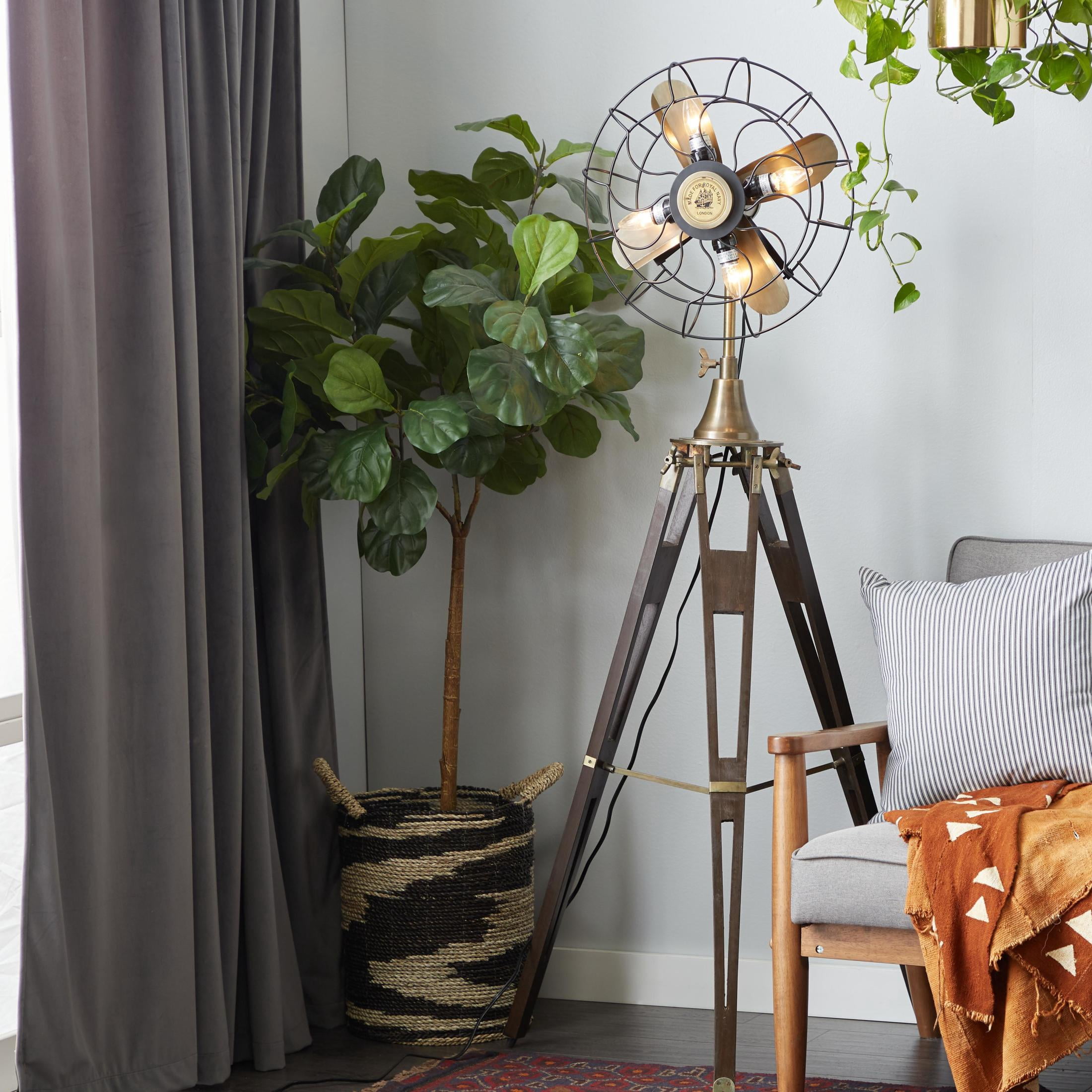 DecMode 63" 4 Light Vintage Fan Brown Floor Lamp with Black Metal Shade