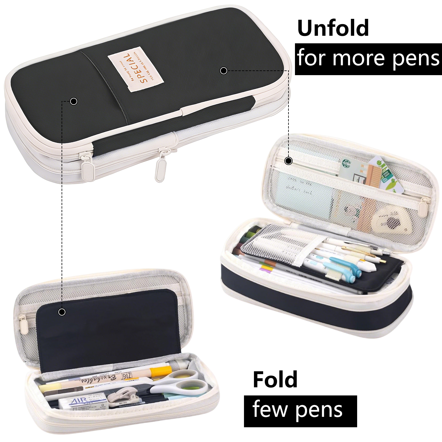 Rirool Large Capacity Expandable Pencil Case Black photo 6