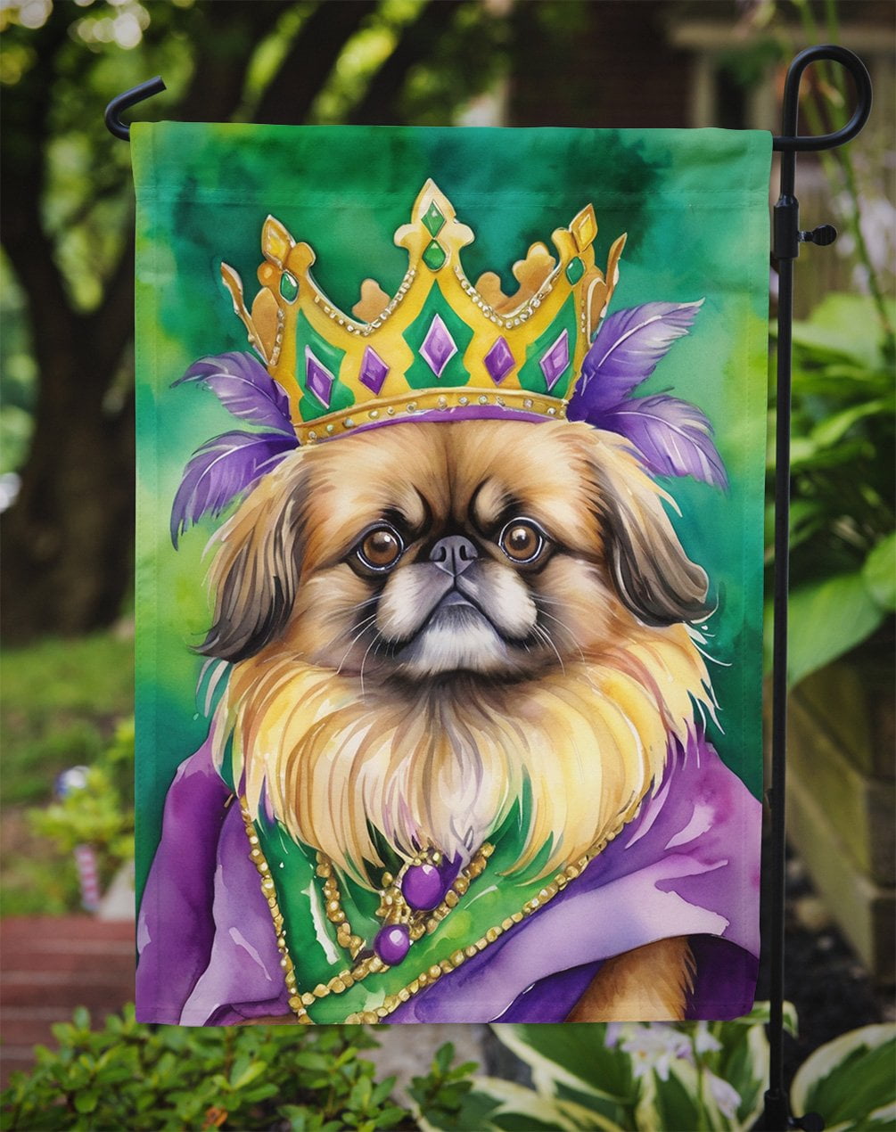 Pekingese King of Mardi Gras Garden Flag 11.25 in x 15.5 in