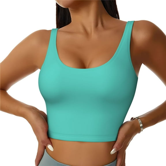 Rateoe Teal Turquoise Print Womens' Sports Bras Scoop Neck Sports Vest- Padded U Back Seamless High Impact Support-Small