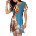 thumbnail image 2 of Pofeuu Blue Sky Cloud Puppy Print Women's Loose Fit Short Sleeve Nightgown, Comfortable Sleep Dress for Women, Casual Lounge Sleepwear, Soft Cotton Sleep Dress, 2 of 6