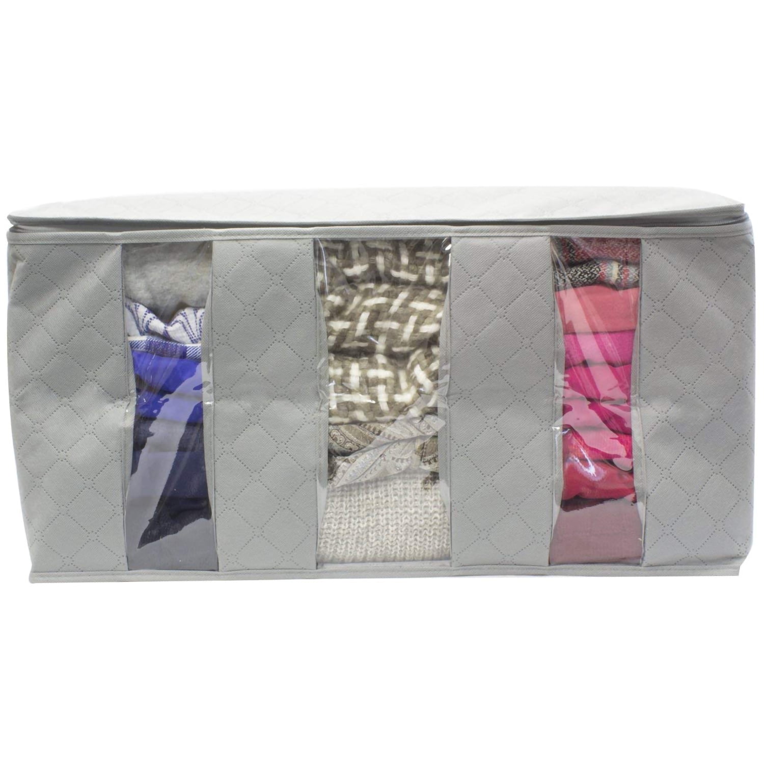 Sorbus Foldable Storage Bags, 3-Section Closet Organizers, 2-Pack, Gray, Clothes & Blankets