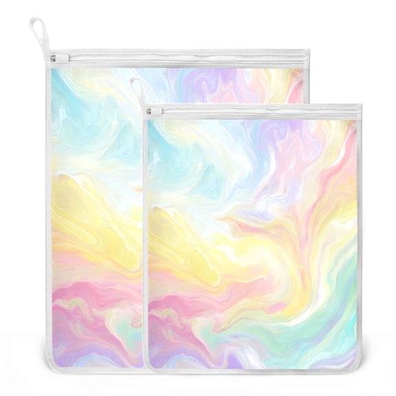 2 Pack Mesh Laundry Bags Rainbow Liquid Vortex Durable Polyester Wash Bags with Zipper 2 Sizes Reusable Delicates Bag for Washing Machine Travel Storage