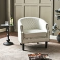thumbnail image 6 of White Faux Leather Barrel Accent Chair with Nailhead Trim, Modern Upholstered Club Chair, 6 of 10