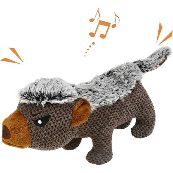 Xekoro Dog Plush Toys for Aggressive Chewers, Indestructible Dog Squeaky Toys with Crinkle Paper, Durable Teething Chew Toys for Medium and Large Breed (Grey)