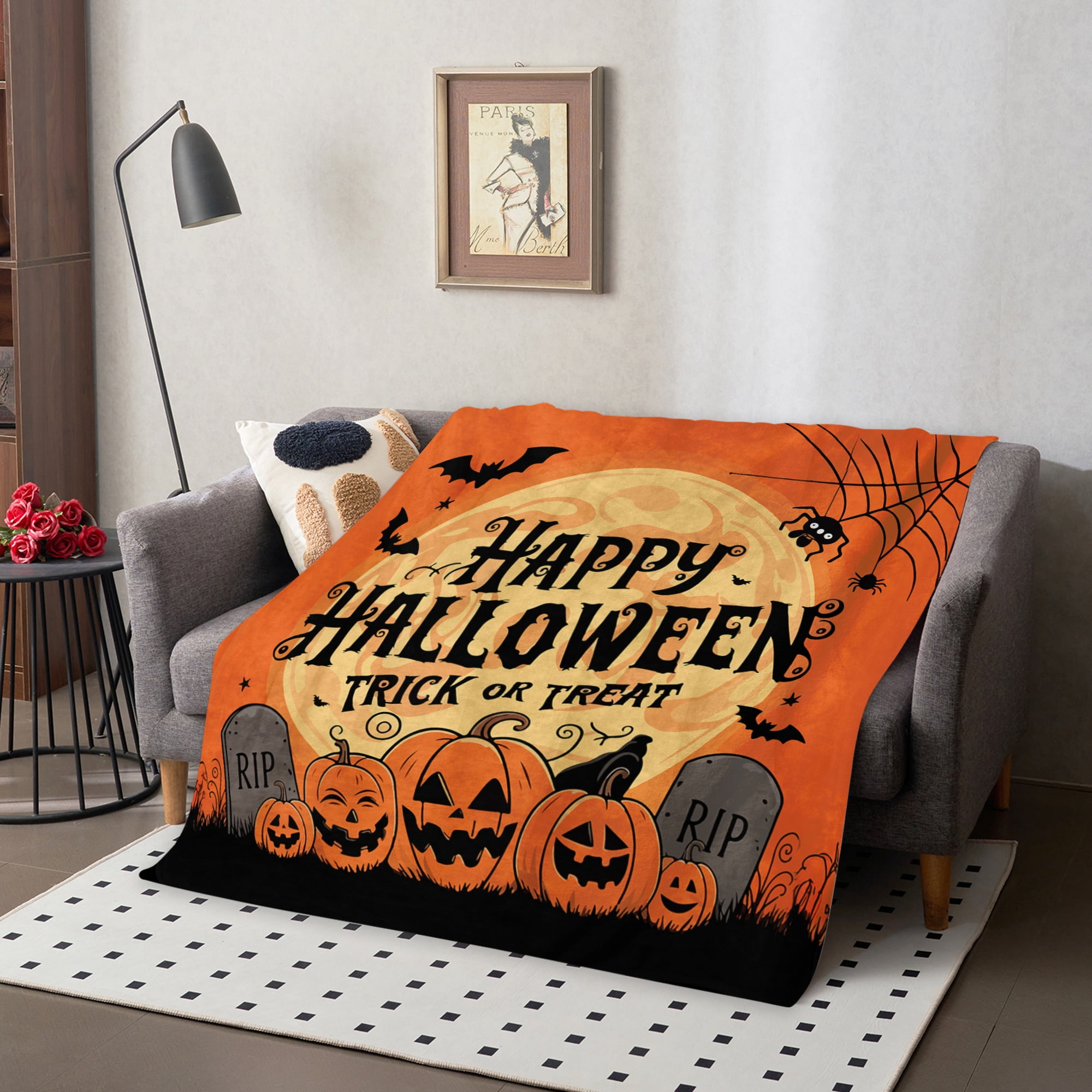 Fun Printed Halloween Throw Blanket, Soft Warm Cozy Flannel Blanket for Bedroom, Living Rooms, Couch,Sofa, Home Decor, 50 x 60 in
