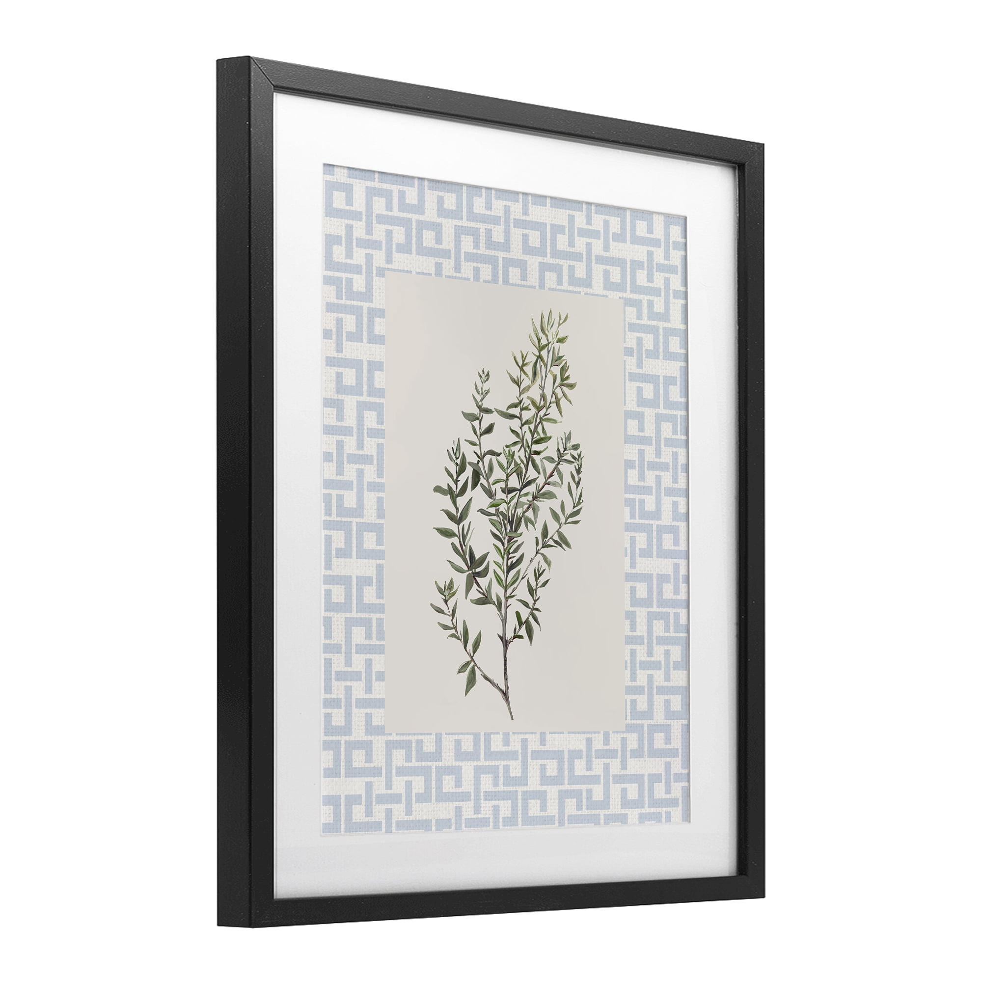 Stupell Industries Leafy Herb on Geometric Black Framed Print Under Glass, design by Diannart