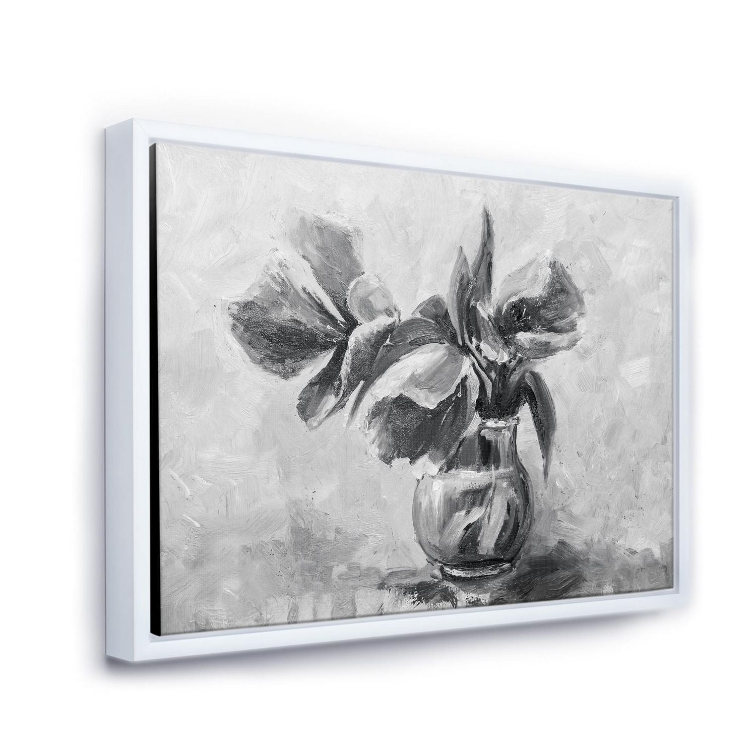 Designart Monochrome Still Life Of Flowers In A Vase FLOAT FRAME WALL ART