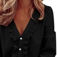 thumbnail image 3 of Uootdi Womens Ruffle Blouses V Neck Button Down Ruffled Trim Long Sleeve Shirts Office Commute Casual Tops Tunics Gift, 3 of 8