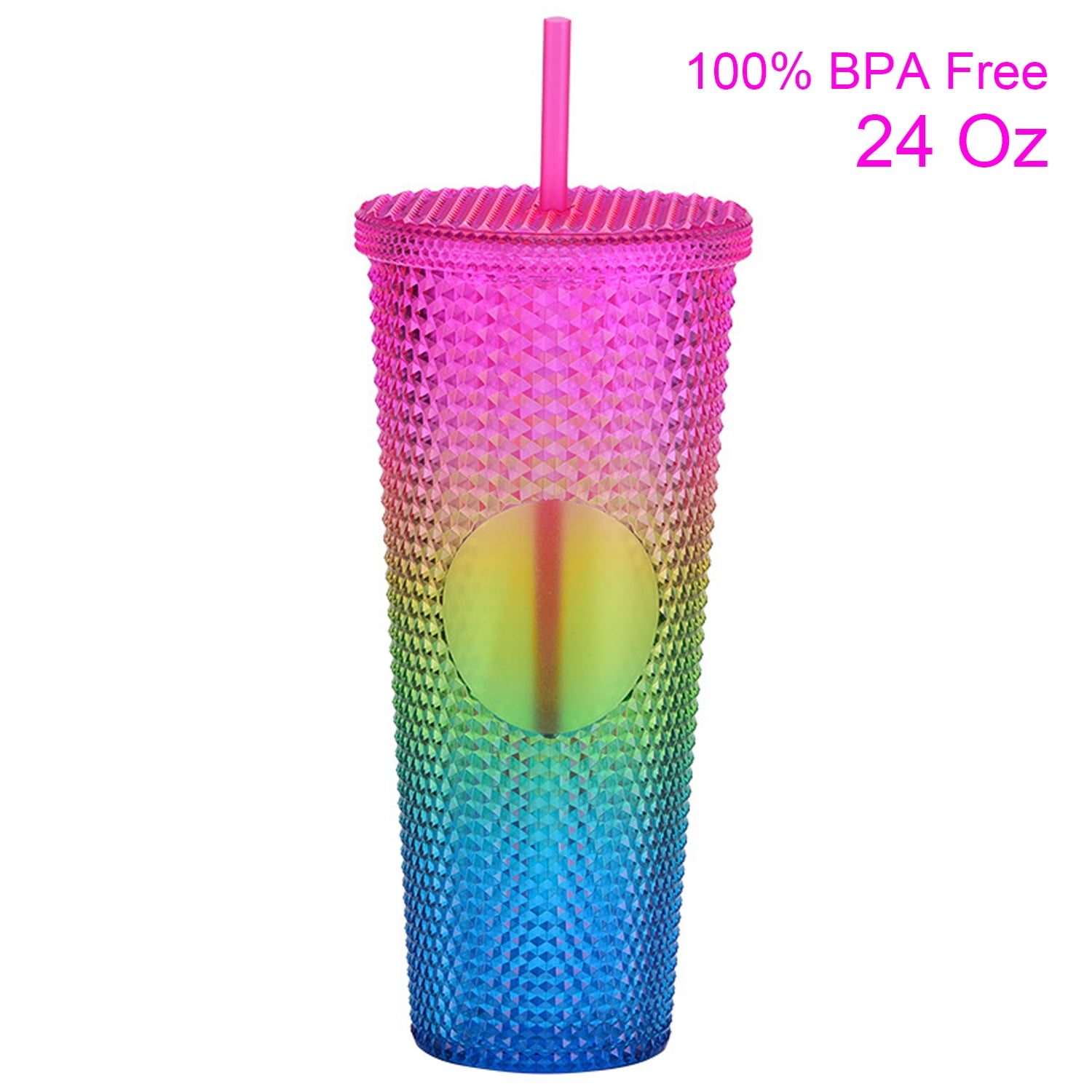 Modwnfy 24 fl oz TwoTone Studded Plastic Tumblers with Lids and Straws