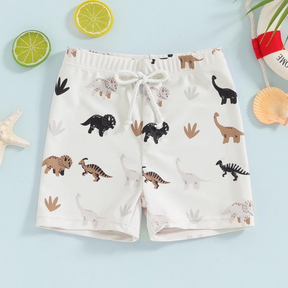Baby Boy Swimsuit Toddler Boys Swim Shorts with Cartoon Print Girls Bathing Suit Beige 12