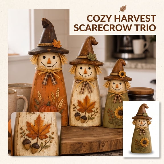 Clearance! Vintage Wooden Scarecrow Wall Decor Set - Double-Sided Printed Fall Decorations for Indoor or Outdoor Use, Rustic Farmhouse Style Accents