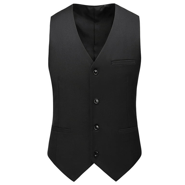 Frontwalk Men's 4 Button V Neck Dress Vest Slim Fit Formal Herringbone Tweed  Suit Vest 