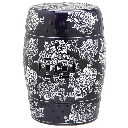 Safavieh Navy Flower Indoor/Outdoor Garden Patio Stool, Navy/White