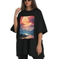 thumbnail image 4 of Plus Size Shirt for Women Oversized Black Tops for Women Short Sleeves Shirt for Women Sunset T Shirt Crewneck Shirt for Women M, 4 of 5
