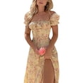 thumbnail image 1 of Mialoley Robe pour Femmes, Bouffante Manches Courtes Lace Up Poitrine Jupe Imprimée Florale, 1 of 6
