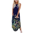 thumbnail image 2 of SMihono Robe Maxi Bohème d'Été pour Femmes Grande Taille Robe Longue Sans Manches Imprimée Col Croisé devant Robe de Plage, 2 of 5