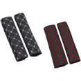 thumbnail image 1 of 2 hombreras para cinturón de seguridad de coche: cuero negro línea roja + cuero negro línea blanca, 1 of 5