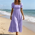 thumbnail image 5 of Bxsruta Womens Maxi Dresses Square Neck Puff Sleeve Smocked Flowy Casual Sundress, 5 of 7