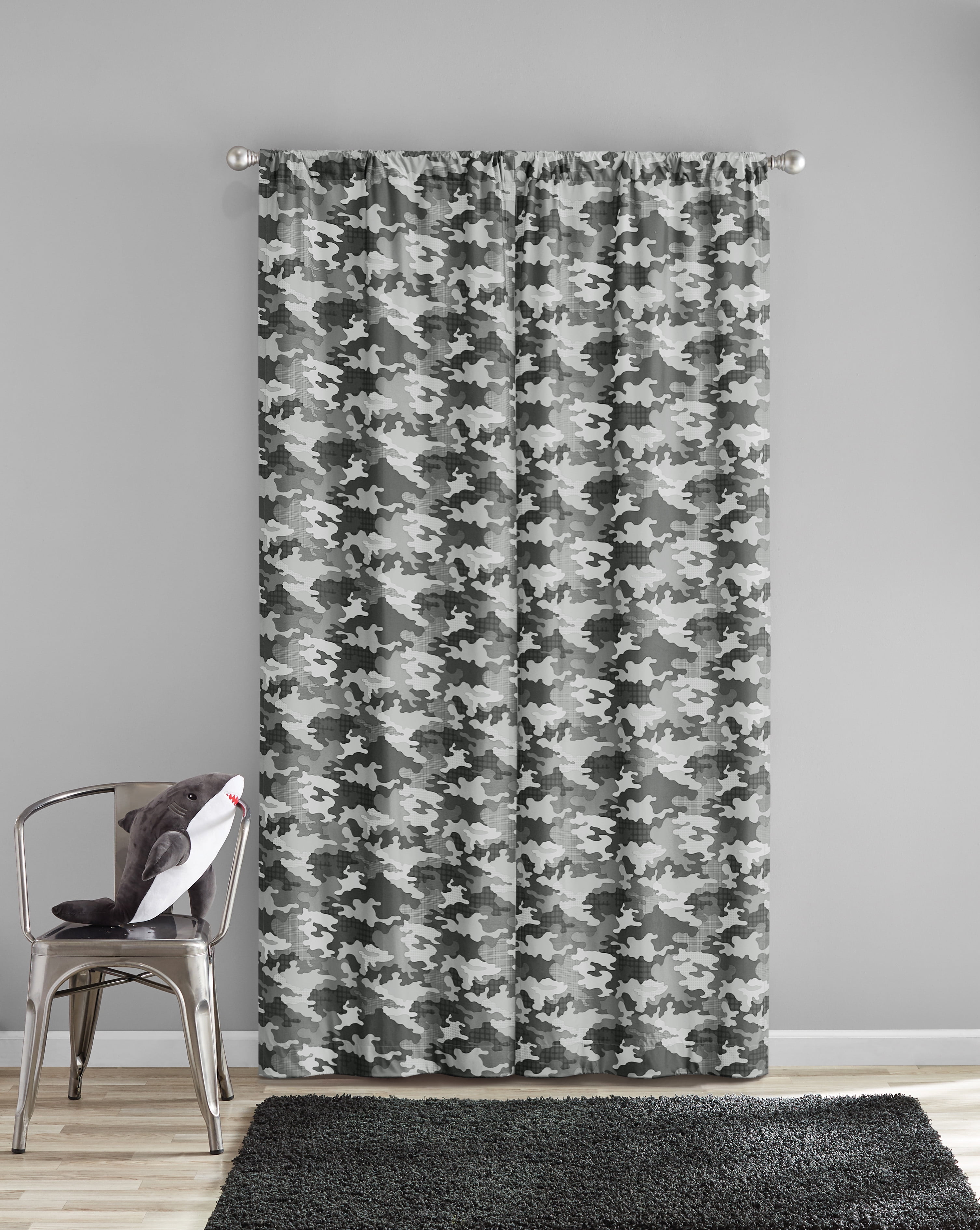 Your Zone Print Room Darkening Curtain Panel Pair, Set of 2, Gray Camo, 30" W x 84"L