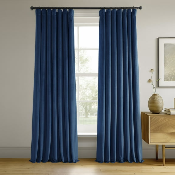 Half Price Drapes Signature Union Blue Velvet Blackout Curtains For Bedrooms (1 Panel), 50WX 120L