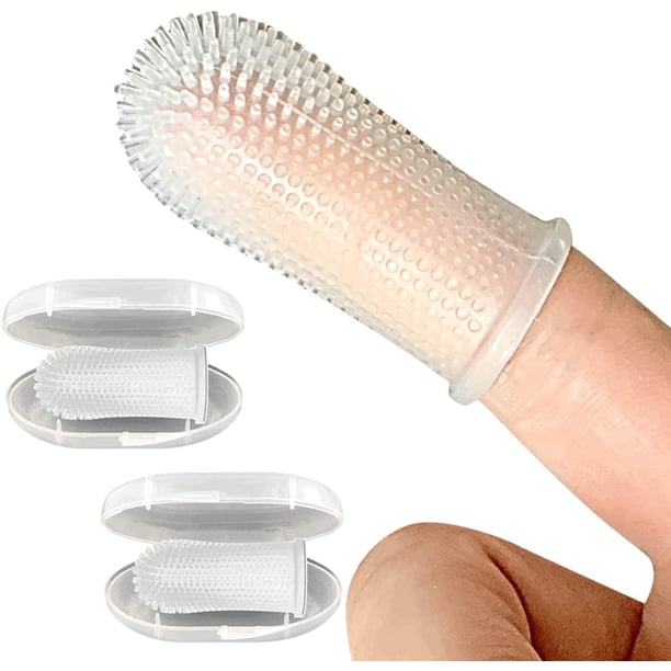 Kit de cepillo de dientes (paquete de 2) Diseño ergonómico, cerdas envolventes completas para una fácil limpieza de los dientes, cuidado dental para cachorros, gatos y mascotas pequeñas, transparente