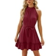 thumbnail image 2 of Frontwalk Women Swing Dress Lace Up Mini Sleeveless Tank Ladies Loose Short Halter Neck Claret L, 2 of 9