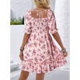 thumbnail image 3 of Womens Casual Summer Dresses Short Sleeve Square Neck Smocked Boho Floral Sundress Flowy A-Line Mini Dress Pink L, 3 of 6