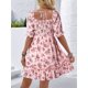thumbnail image 5 of Vestido Informal de Verano para Mujer, Corta, Cuello Cuadrado, Fruncido, Estilo Bohemio, Floral, Minivestido Fluido de Corte A Rosa S, 5 of 8