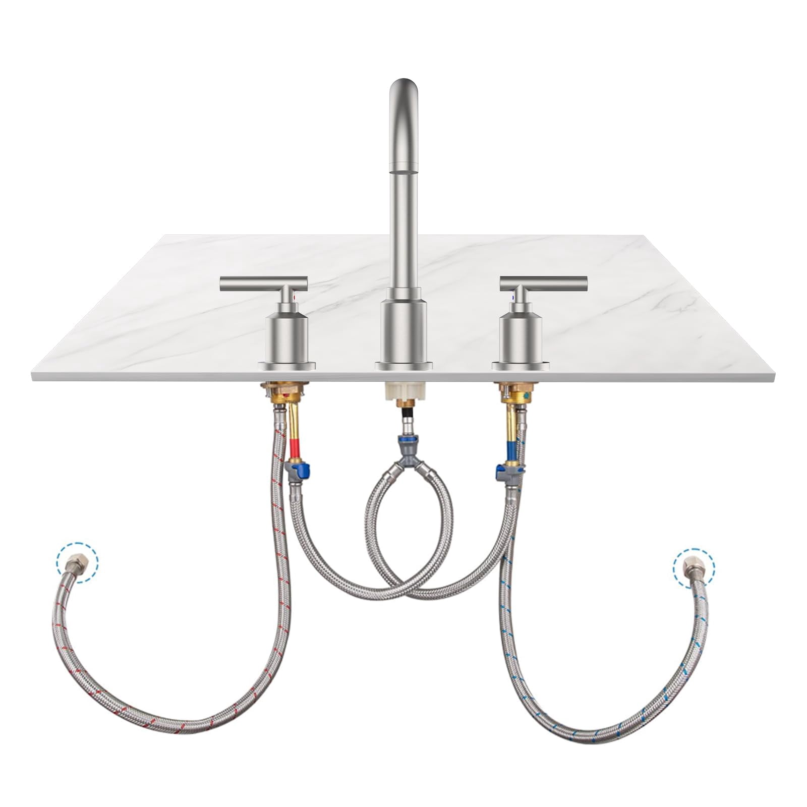 Bathroom Faucets for Sink 3 Hole, 8 Inch Bathroom Sink Faucet with Pop-up Drain and Supply Lines, Widespread Faucet for Vanity RV Farmhouse