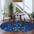 thumbnail image 4 of Blue and Yellow Butterfly Round Area&nbsp;Rug 5ft Plants Floral Art Blue Theme Non-Slip&nbsp;Washable Circle Rugs Soft Felt Indoor Floor Mat for Bedroom Kitchen Living Room Bathroom, 4 of 9