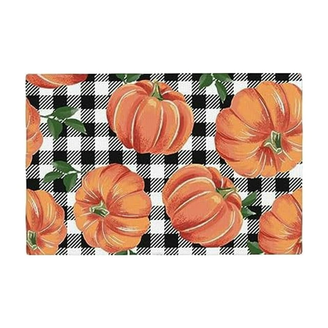 Décorations d'Automne pour la Maison, Napperons Citrouille de l'Action de Grâce, Décorations de Table à Carreaux pour Cuisine Salle à Manger Réutilisables Lavables