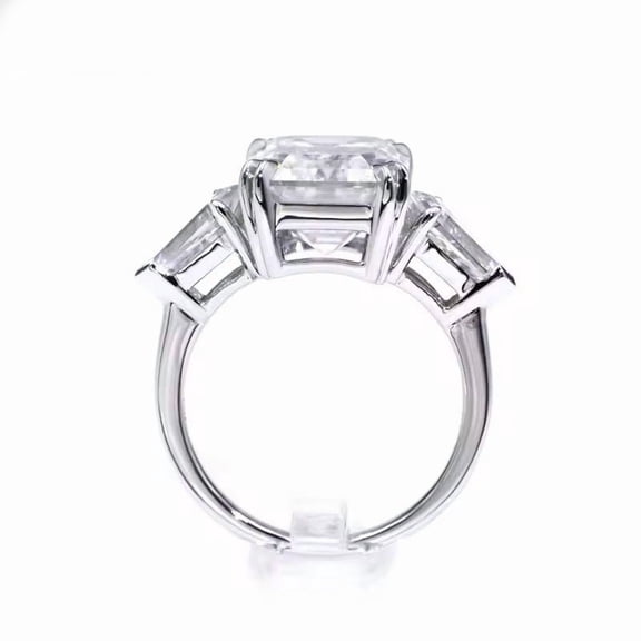 13x10mm Emerald Cut and Kite Cut Lab-Created Moissanite & Diamond Three-Stone Luxury Design in Sterling Silver Engagement Ring for Women