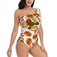 thumbnail image 3 of Rateoe Burger Pattern Women One Piece Swimsuits Tummy Control One Shoulder Bathing Suits Ruffle Swimwear-Large, 3 of 6