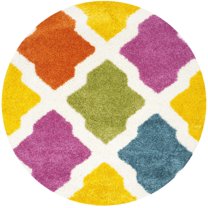 SAFAVIEH Jaycob Geometric Kids Shag Area Rug, Ivory/Multi, 6'7" x 6'7" Round