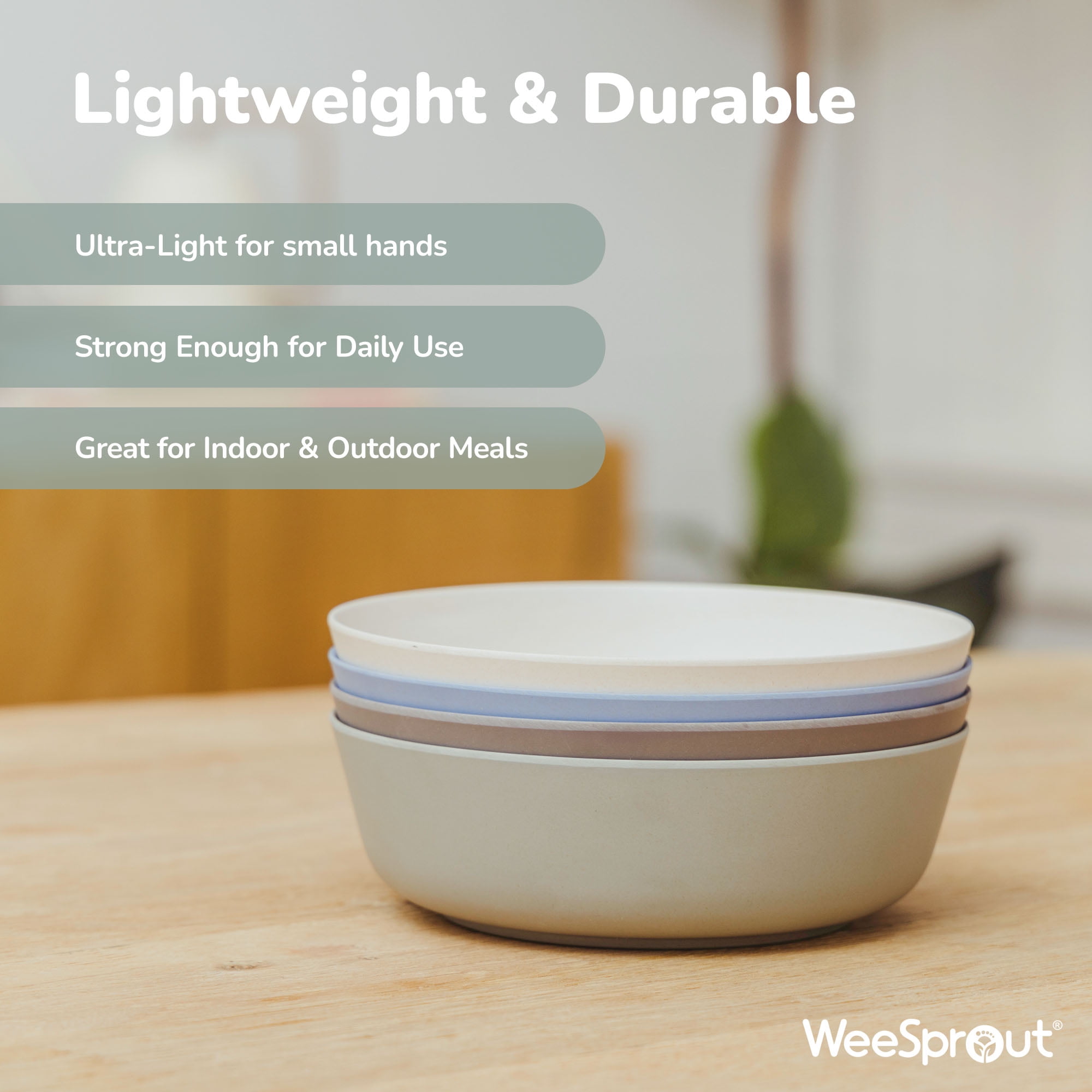 WeeSprout Bamboo Kids Bowls with Lids, Kid-Sized Dinnerware, Cereal & Snack Bowl, Set of 4