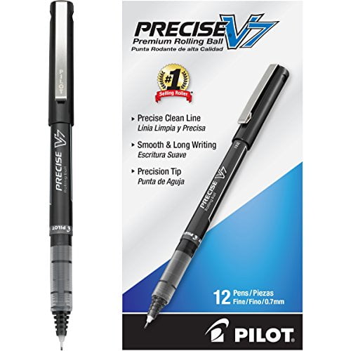 Pilot Precise V7 Roller Ball Stick Pen Precision Point Ink.7mm Pack of 12 Black (35346)