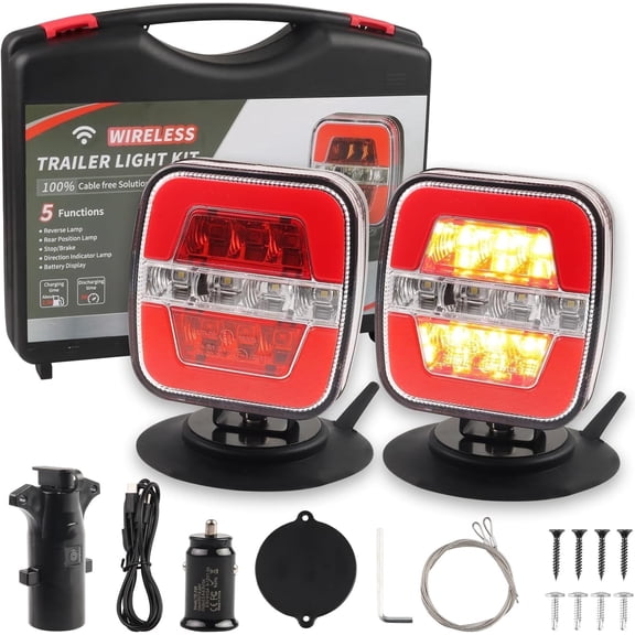 Wireless Trailer Lights-Magnetic Trailer Lights Adjustable Tow Light with Suction Cup, Rechargeable Towing Tail Light Kit Brake,Turn&Reverse Light Portable LED Towing Lights for Trucks,Boat,RV,Camper