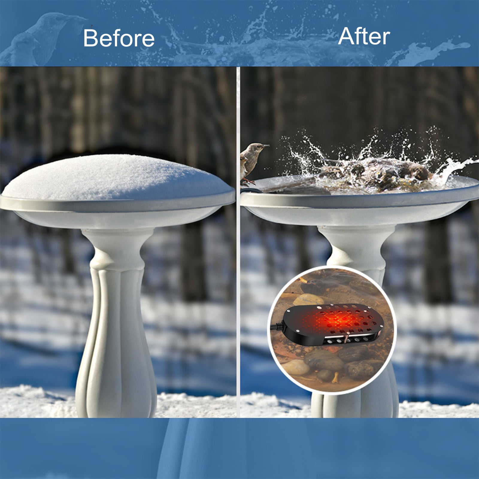 RKZDSR Outdoor Winter Pond Heaters: Thermostatically Controlled Heated Bird Bath Heater to Prevent Water Freezing - Ideal for Livestock Water Troughs