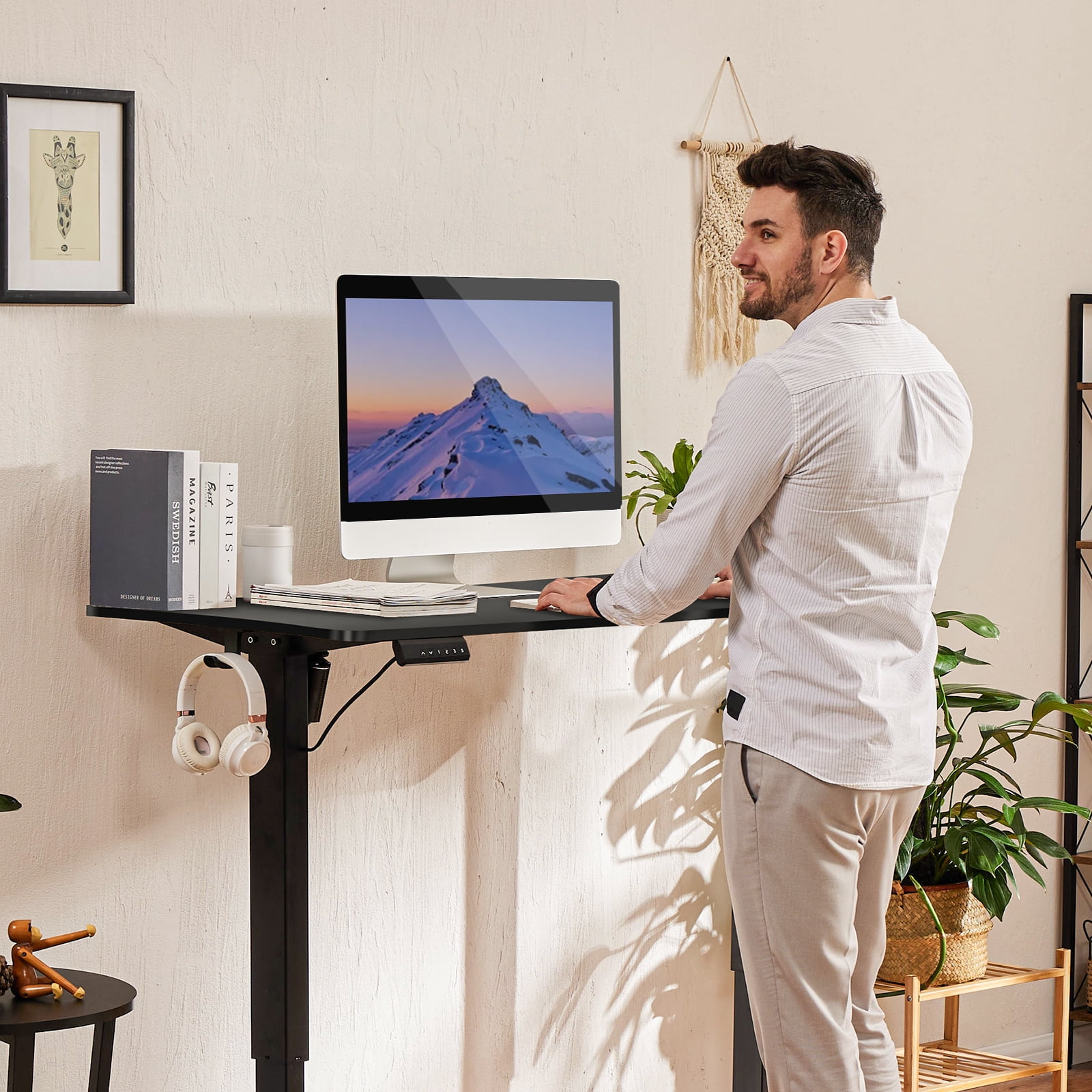 CONCETTA Electric Height Adjustable Desk, 63"x24" Ergonomic Sit Stand Workstation, One-Touch Lift Home Office Desk, Black