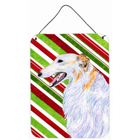 Carolines Treasures SS4544DS1216 12 x 16 in. Borzoi Candy Cane Holiday Christmas Aluminium Metal Wall Or Door Hanging Prints
